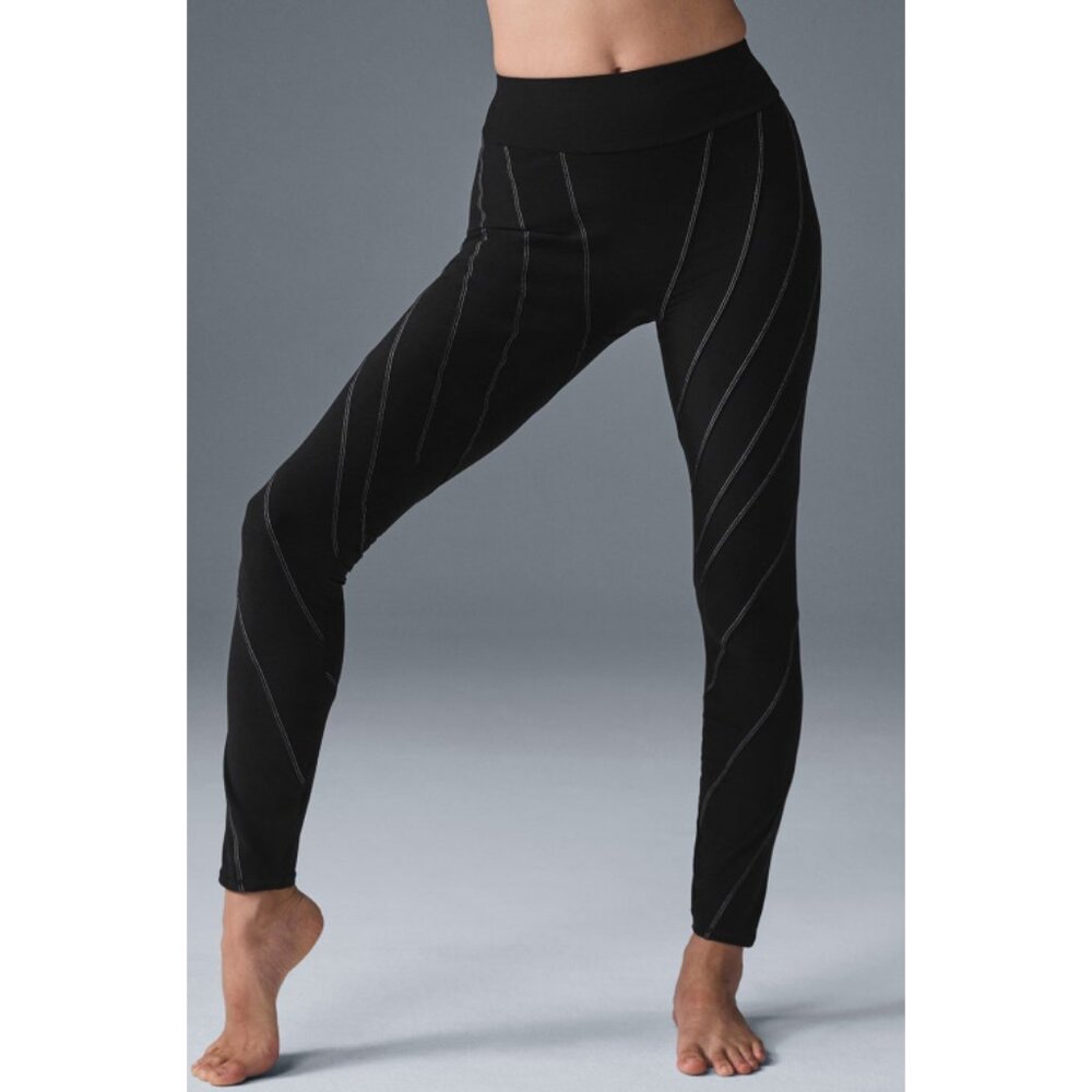 Alo Alosoft High-Waist Sunray Leggings Black White Hi-Rise Waisted Skinny Pants